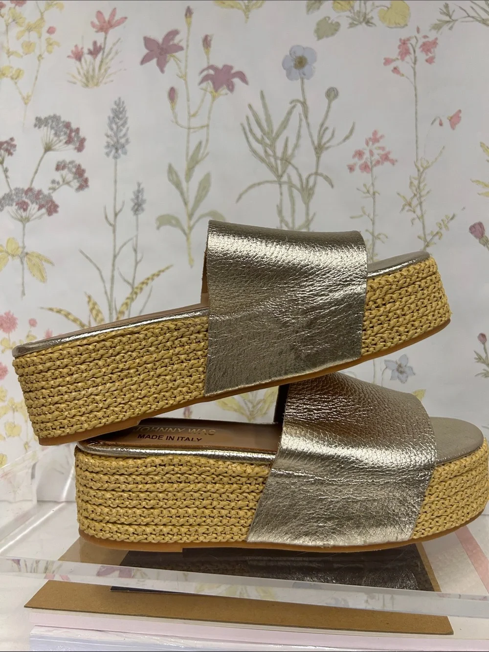 Johnny Was Metallic Gold Platform Slide Sandals